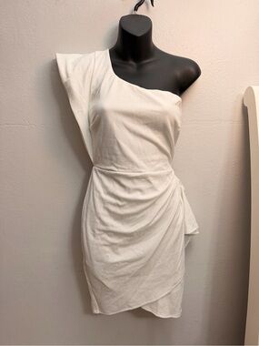 Symphony One-Shoulder White Draped Mini Dress